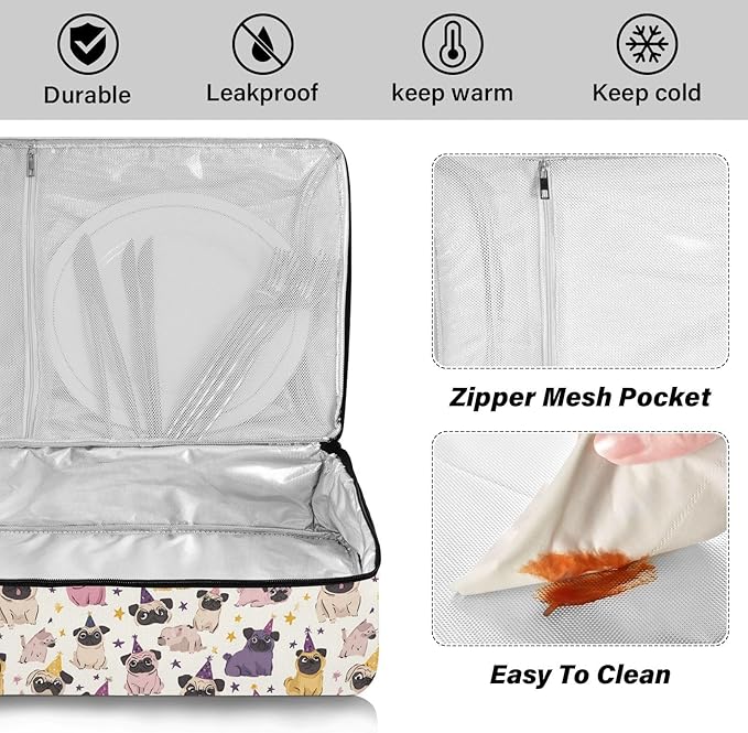 Casserole Carrier Loveliness Dog Pattern PrintInsulated Casserole Carrier for Hot or Cold Food Thermal Lunch Tote for Potluck Parties Picnic Beach Fits 9 x 13 Inches Baking Dish