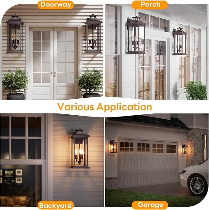 20 Oil Rubbed Bronze Outside Lighting for House 3-Light 2 Pack Brown Large Vintage Outdoor Sconce Lights Porch Patio Lights Wall Mount Waterproof Exterior Carriage Lamps E12