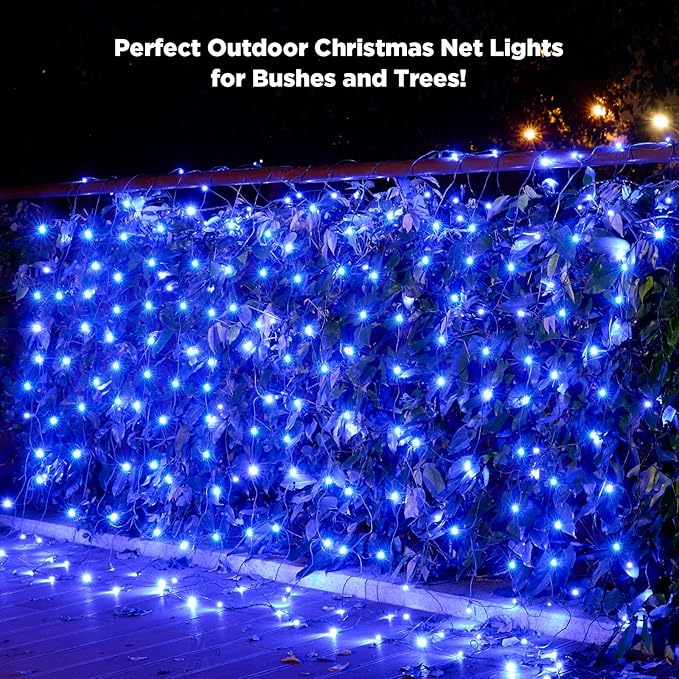Led Net Lights Christmas Lights Outdoor 200Leds 9ft x 6ft Upgraded Blue Christmas Net Lighting Waterproof 5mm LED Wide Angle Outdoor Indoor Mesh Net Light for Trees Bushes Shrubs Decorations
