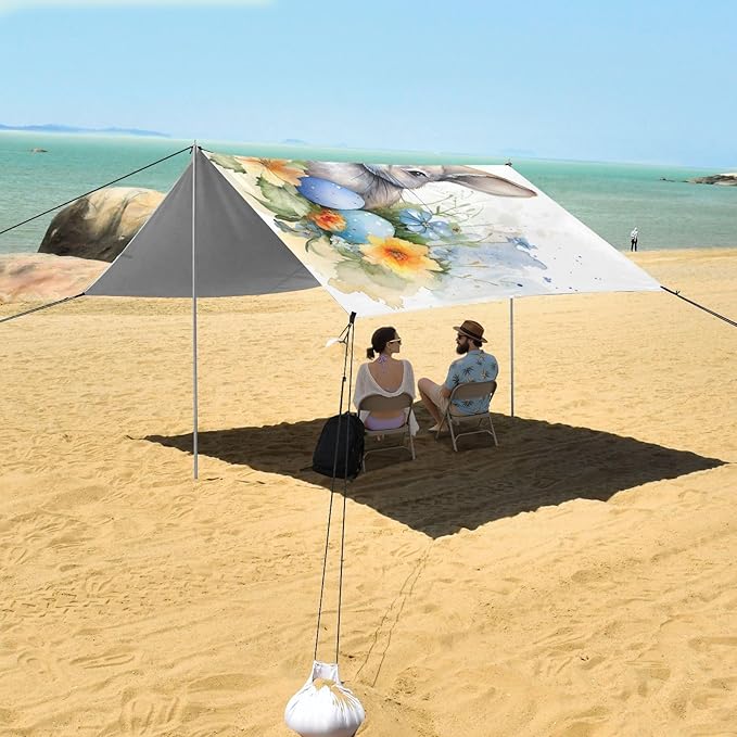 ALAZA Easter Bunny Rabbit Beach Tent Sun Shelter UPF50+ Protection Beach Shade Canopy w/ 4 Sandbags for Outdoor Camping Fishing Backyard Fun Picnic 10x9 ft
