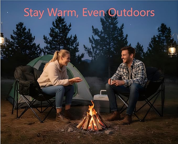 Heated Camping Chair3-Zone Heating for Back &amp Seat Portable Folding Outdoor Chair w/Side Pockets USB Powered (Power Bank NOT Included) 500 LBS Capacity