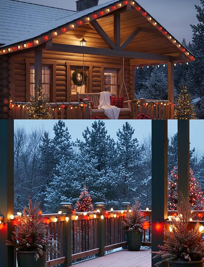 25FT Red and White LED Christmas LightsLED Christmas Lights with 26 C9 Red White Shatterproof Plastic BulbsConnectable Red White String Light for Tree Roofline Indoor Outdoor Decor
