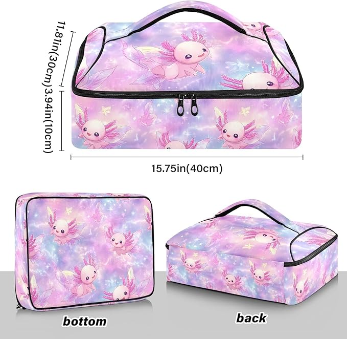 Casserole Carrier Pattern Adorable Cute AxolotlInsulated Casserole Carrier for Hot or Cold Food Thermal Lunch Tote for Potluck Parties Picnic Beach Fits 9 x 13 Inches Baking Dish