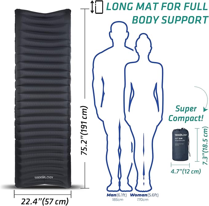 TREKOLOGY UL80 Ultralight Sleeping Pad – Inflatable Camping Sleeping Pad - 40D Nylon Compact Hiking Mat – Lightweight Air Mattress for Backpacking &amp Tent Camping