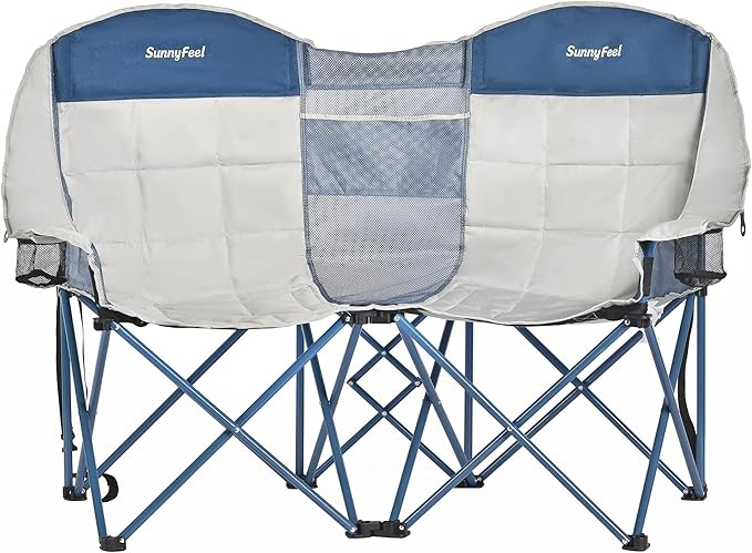 SUNNYFEEL Double Camping Chair Portable Folding Loveseat with Cup Holders Heavy Duty Steel Frame Gray