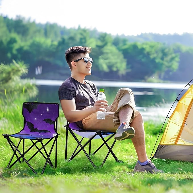 Foldable Camp Chair Bat Moon Pattern Beach Backpack with Carrying Bag Ice Fishing for Outside