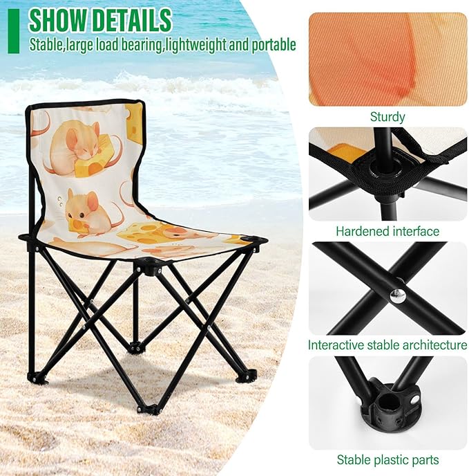 Mice Eat Cheese Portable Camping Chairs Folding Chair - Durable Oxford Fabric Lightweight Iron Frame Easy Fold Design - Ideal for Outdoor Activities Camping Fishing and Travel