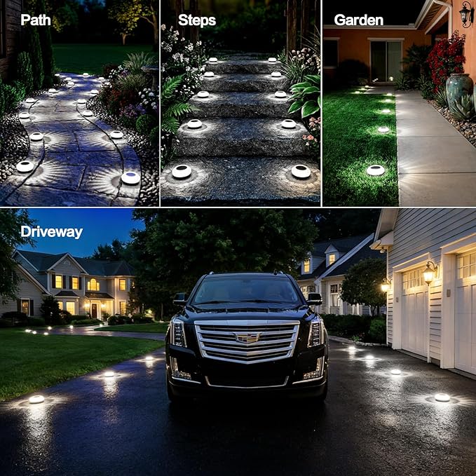 Solar Ground Lights Outdoor 8 Pack Solar Powered Pathway Lights IP67 Waterproof Anti Glare Diamond Solar Garden Lights Landscape Lighting for Patio Yard Deck Walkway Cold White