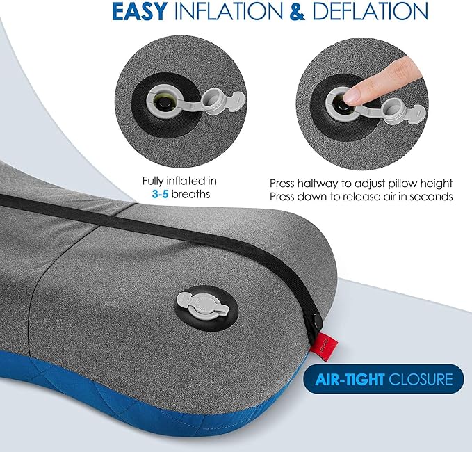 Hikenture Camping Pillow with Removable Cover - Ultralight Inflatable Pillow for Neck Lumbar Support - Upgrade Backpacking Pillow - Washable Travel Air Pillows for Camping Hiking Backpacking
