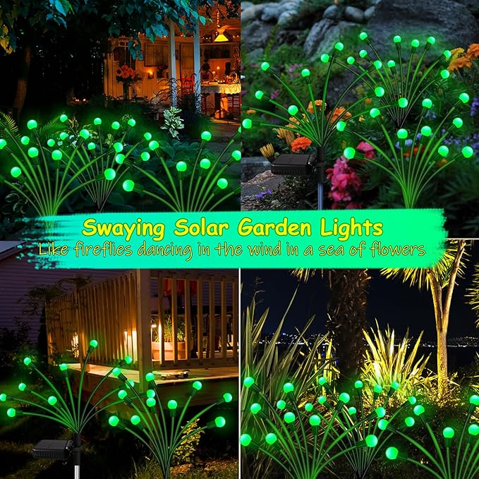 Solar St Patricks Day Lights Outdoor 6 Pack 60 LED Solar Green Firefly Lights Waterproof Sway by Wind Swaying Light for Yard Patio Backyard Garden Planter Flower Bed Pathway Outdoor Decoration