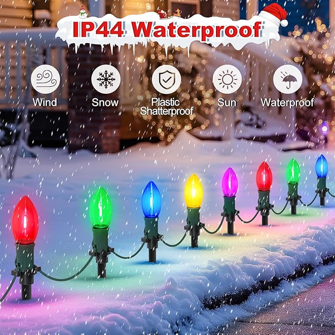 USOKYO 30Ft C9 Led Christmas Pathway Lights Outdoor 20 Multicolor Bulbs Waterproof Connectable Christmas Walkway Lights with Stakes for Yard Lawn Sidewalk Driveway Decorations