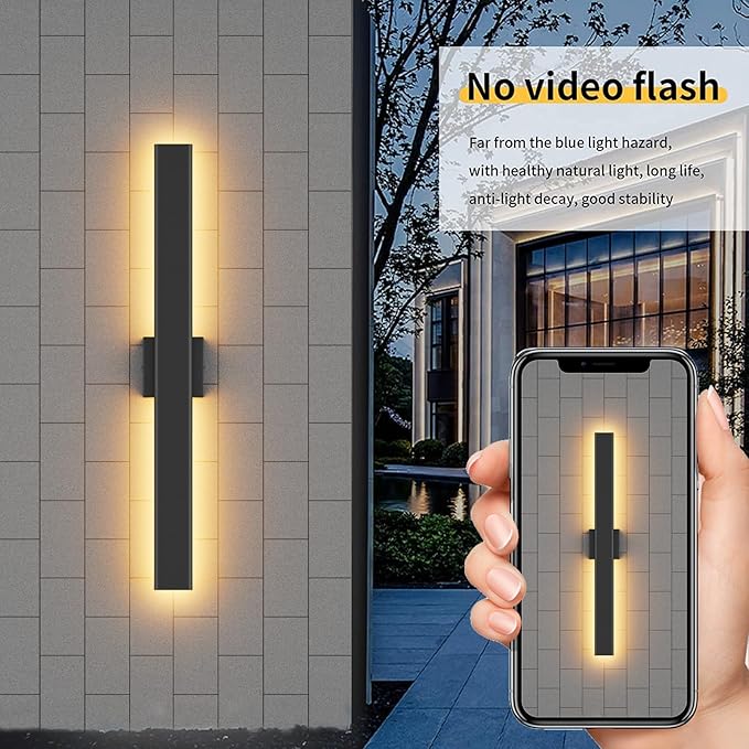 Aipsun 2 Packs Outdoor Wall Sconce 3000K 4000K 6000K 31.5in Modern Black Exterior Light Long LED Linear Wall Light Outside Lighting for Entrance Hallway Garage Porch(3CCT)