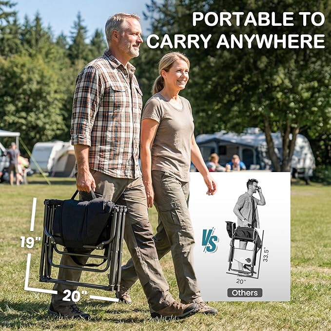 FUNDANGO Oversized Folding Chairs for Outside Fully Padded Camping Director Chair for Adults Support 450lbs Portable lawn chairs with Side Table Side Pockets for outdoor Camp Picnic Lawn Concert