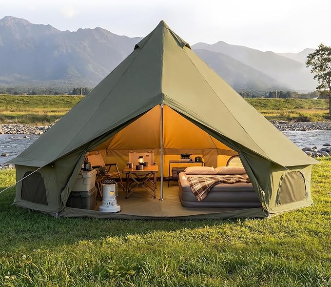 YOLENY Bell Tent Yurt Tent 4/6/8/10 Person 4 Season Waterproof Glamping Tents w/Stove Jack for Family Camping Outdoor Party Glamping Tents for Camping - 10/13.1/16.4FT