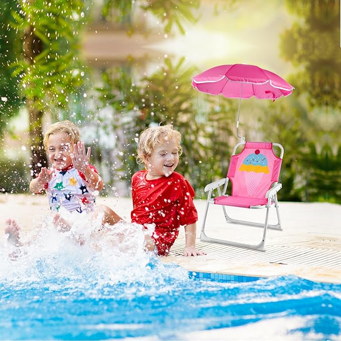 PLULON Kids Beach Chair with Umbrella Folding Lawn and Camping Chair with Summer Shade for Beach Pool Travel and Outdoor (for 1-5 Years Old)