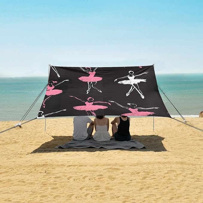White Ballet Dancer Pattern Camping Sun Shelter Beach Tent Portable Beach Sun Shade Outdoor Canopy for Camping Trips Fishing Picnic