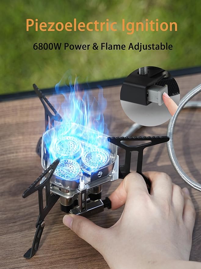 ONLYFIRE OUTDOOR LIVING Portable Camping Gas Stove 6800W Small Backpacking Stove with Propane Gas Adapter Mini Foldable Camp Stove with Carry Bag for Picnic Camping Hiking Emergency Use GS334-2A