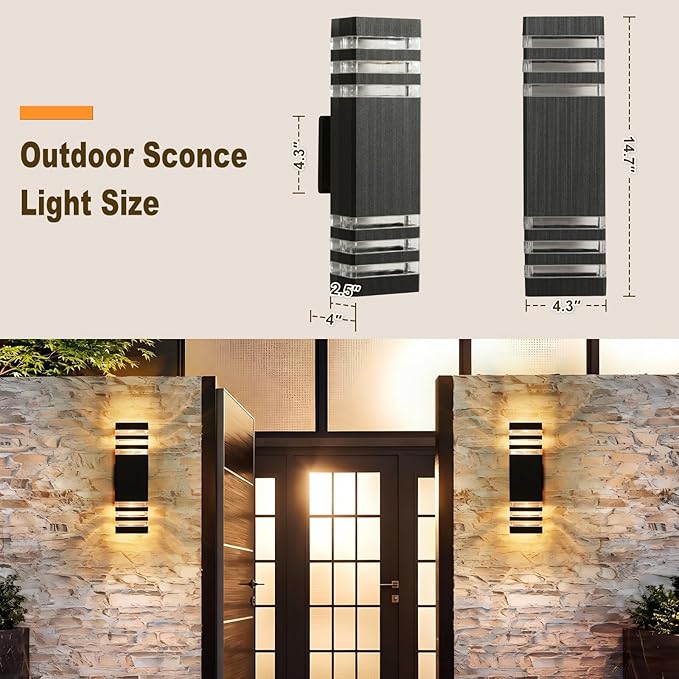 LMP 2 Packs Outdoor Wall Lights Up and Down LED Porch Lights IP65 Waterproof Aluminum Exterior Lighting Fixtures Outdoor Sconces Wall Lighting for House Front Door Garage (3000K Bulbs Included)