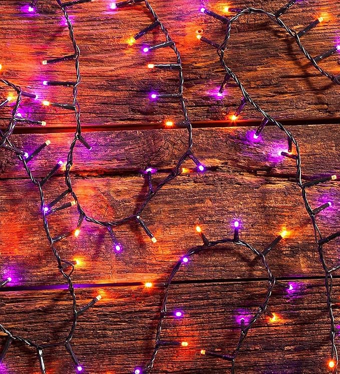 kemooie 500 LED Halloween Lights 164FT 8 Lighting Modes Plug in Waterproof Fairy Lights for Outdoor Tree Party Garden Balcony Halloween Decorations (Purple and Orange)