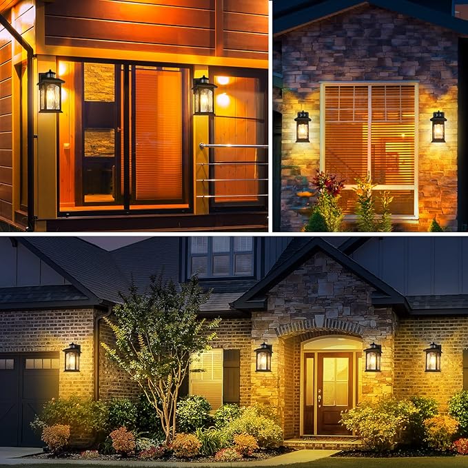 Motion Sensor Outdoor Lights - Retro Dusk to Dawn Outdoor Lighting Advanced LED Motion Sensor Porch Light Fixtures Black Waterproof Exterior Lantern Wall Mount for Front Garage Entryway Anti-Rust