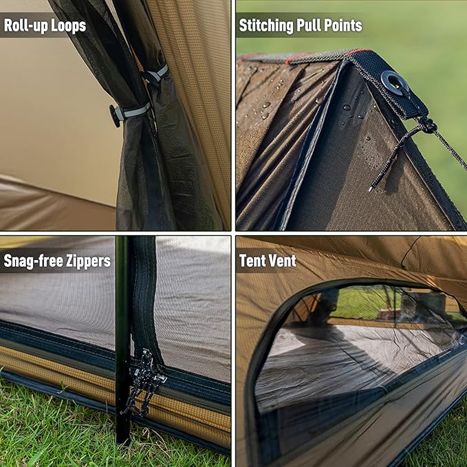 POMOLY Hot Tent Bushcraft Tent STOVEHUT 20 2.0 Ultralight Shelter with 4 Poles for 1-2 Person Camping Backpacking (Brown)