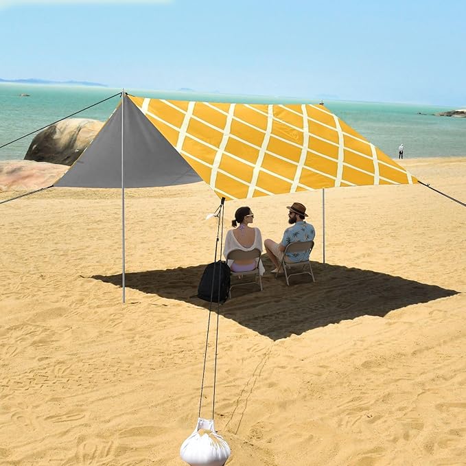 Yellow Background Camping Sun Shelter Beach Tent Portable Beach Sun Shade Outdoor Canopy for Camping Trips Fishing Picnic