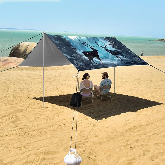 Camping Sun Shelters Deer Couple in Forest Pattern Beach Canopy 126 * 110.2in