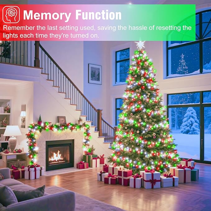 100FT 300 LED Christmas Lights Outdoor Connectable Christmas String Lights with 8 Modes Waterproof Plug in Christmas Tree Light Green Wire for Grden Yard Party Decorations Red White Green