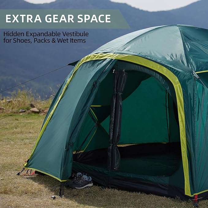 EchoSmile Tents for Camping Waterproof Windproof Tent with Multi-Pole 3-5 Person Spacious Dome Tent with Expandable Space for Shoes Packs &amp Wet Items Easy Setup Tent for Camping &amp Hiking