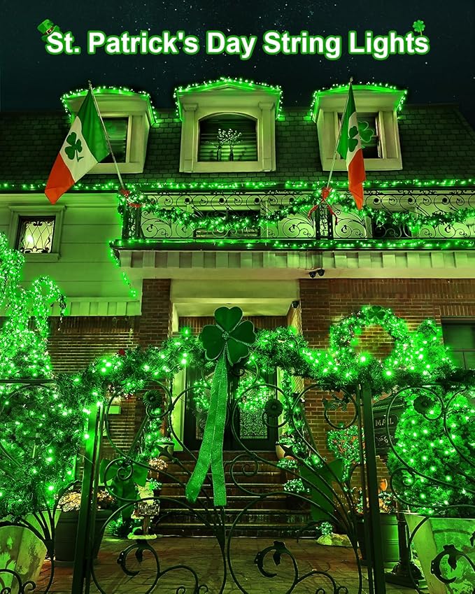 St Patricks Day Decorations 355 FT 900 LED Green Lights Extra Long Outdoor String Lights Waterproof Timer &amp Memory 8 Modes Dimmable Plug in Fairy for Outside Tree Patrick's Day Decor