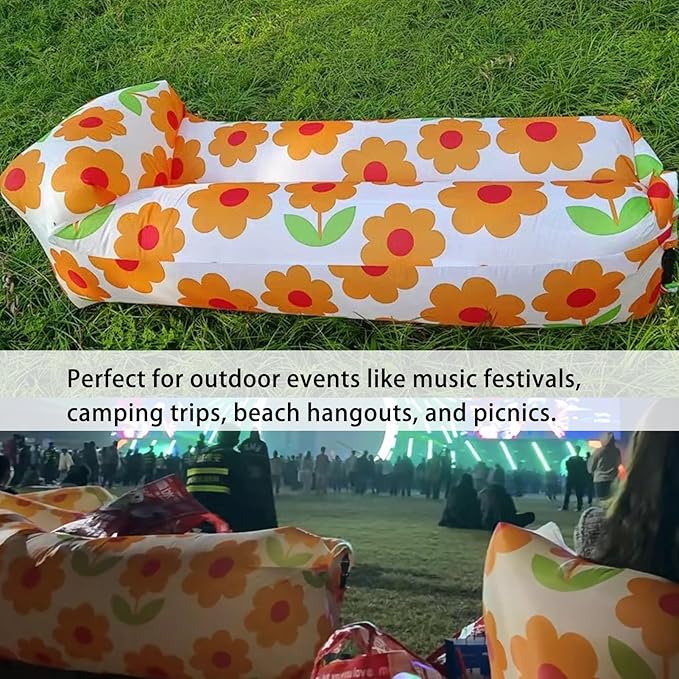 Inflatable Couch for CampingInflatable Lounger Air Sofa ChairPortable Festival Couch for Outdoor Beach Hiking Picnics Music Festivals (Sunflower)
