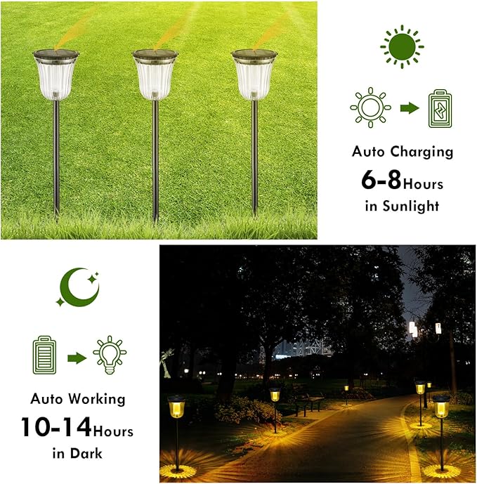 Solar Pathway Lights Outdoor Waterproof 4 Pack 200 Lumens Super Bright Solar Garden Lights with 2 Lighting Modes Auto On/Off Outdoor Solar Lights for Yard Walkway Lawn Driveway Path
