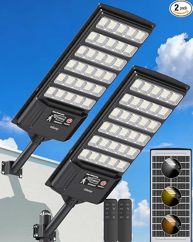 Ofuray Solar Lights Outdoor Waterproof 3000K/4000K/6500K Dusk to Dawn Solar Security Light with Motion Sensor &amp Remote Control IP66 Waterproof High Power LED Lighting for WallYardOutside Tri-2