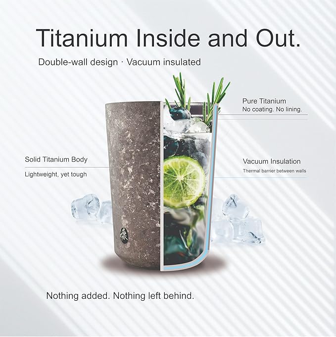 KOYASU Ti-Zen Titanium Travel Coffee Mug - 12oz Ultralight Insulated Tumbler - Premium EDC Gear &amp Tactical Accessories - Heavy Duty Cup - Crystallized Texture Thermal Flask - Nimbus Gray