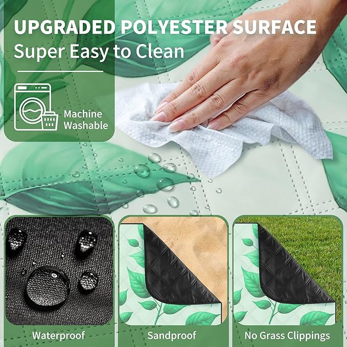 ANJ Outdoors (2025 Upgrade) Extra Large Waterproof Picnic Blankets | Foldable Sandproof Beach Blanket N Outdoor Blanket | 5-Layer Machine Washable Soft Picnic Mat for Camping Grass Park N Stadium