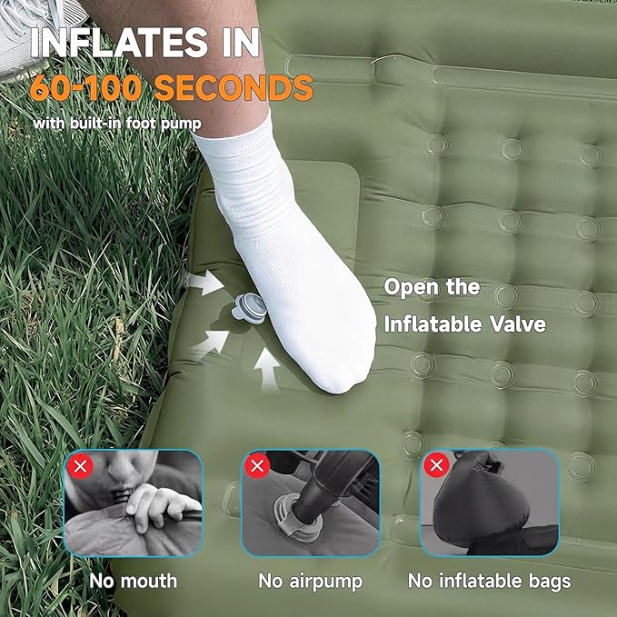 Camping Sleeping Pad 5 Ultralight Inflatable Sleeping Mat with Pillow Built-in Foot Pump Inflatable Sleeping Pads Compact for Camping Backpacking Hiking Traveling Tent (Green)