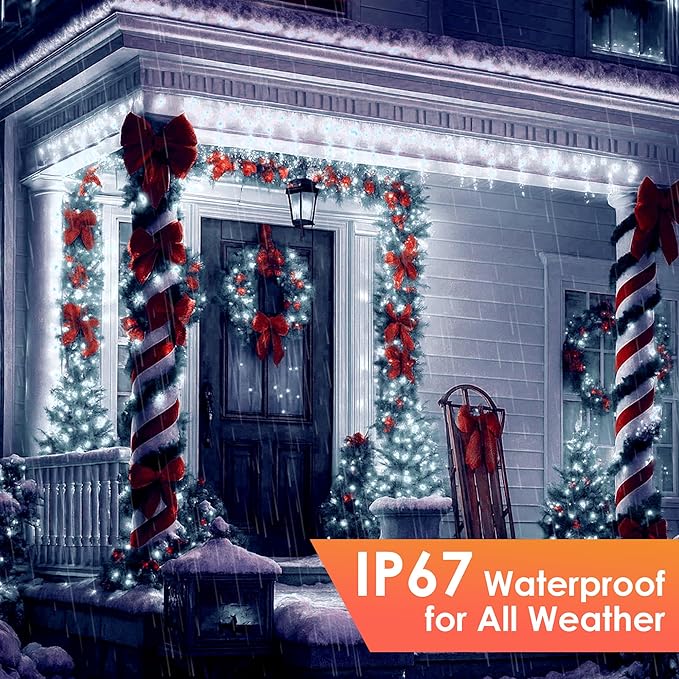 Christmas Lights 600 LED 196FT IP67 Waterproof Christmas Tree Lights with 8 Modes Outdoor String Lights with Timers &amp Memory Function Xmas Light for Holiday Decor (Cool White)