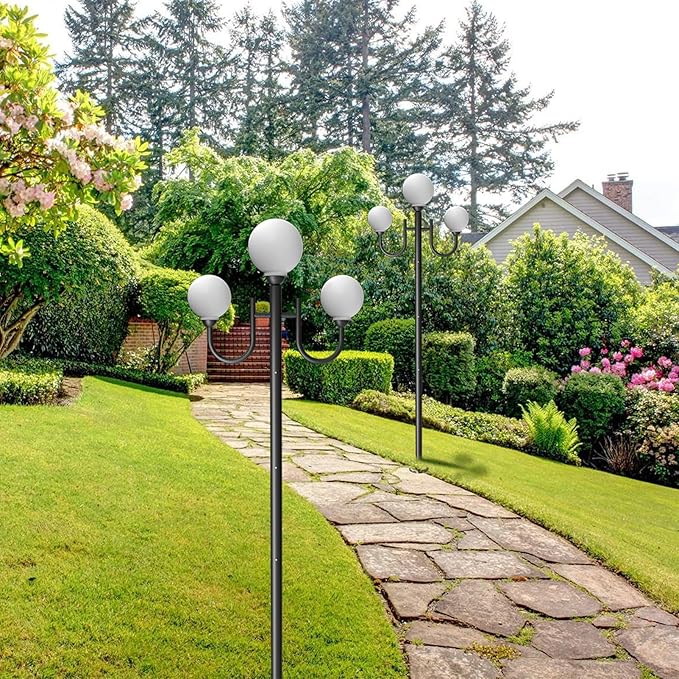 Lightdot 3 Head Outdoor Lamp Post Light Modern Light Post Outdoor Hardwired Waterproof Black Aluminum Street Pole Lights for Garden Driveway Yard Patio Walkway (Bulbs Included)