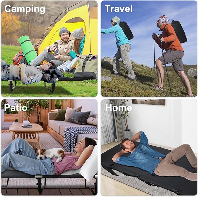 Ultralight Camping Cot Camping Cots for Adults Supports 352lbs Portable Folding Backpacking Cot for Camping Outdoor Travel Hiking Home Mountaineering Black