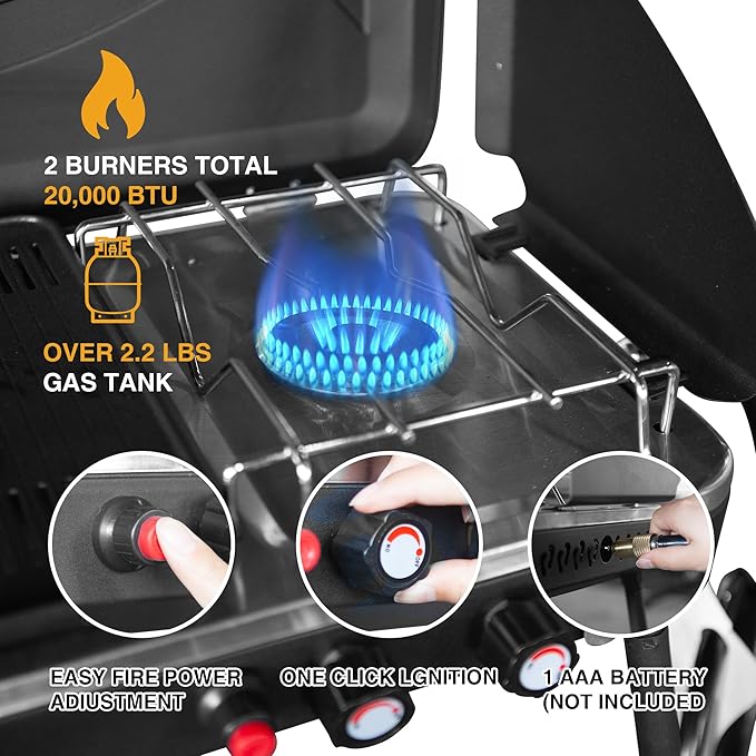 Thunderbay 2-Burner Camping Stove Propane Portable Camp Grill Outdoor Backyard Camping Picnics Grilling Stove