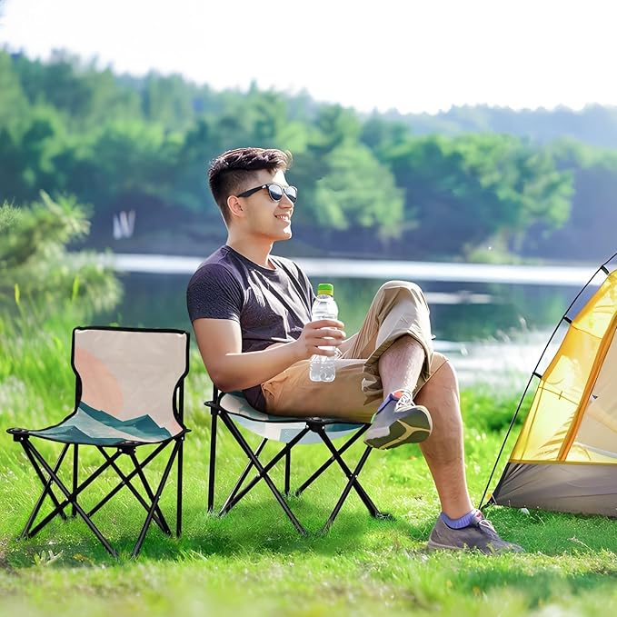 Mountains Overlap Portable Camping Chairs Folding Chair - Durable Oxford Fabric Lightweight Iron Frame Easy Fold Design - Ideal for Outdoor Activities Camping Fishing and Travel
