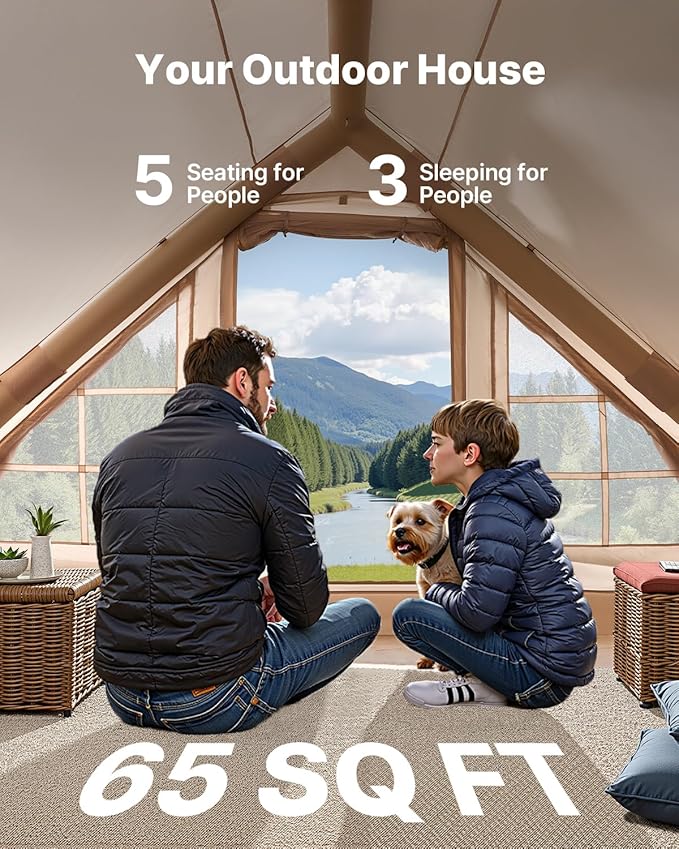 VEVOR Inflatable Tents for Camping Easy Setup Blow up Tent with Hand Pump 4 Season Glamping Tent with Stove Jack Doors &amp Mesh Windows Storage Bag Included for Easy Taking