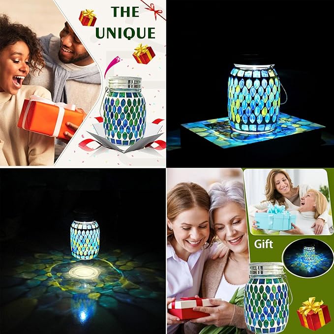 Mosaic Lights Solar Outdoor Hanging Lanterns Garden Decor Christmas Gifts for Women Mom Grandma Halloween Decor Lights Outdoor Waterproof Lights GardenPatioPathway &amp Yard Décor