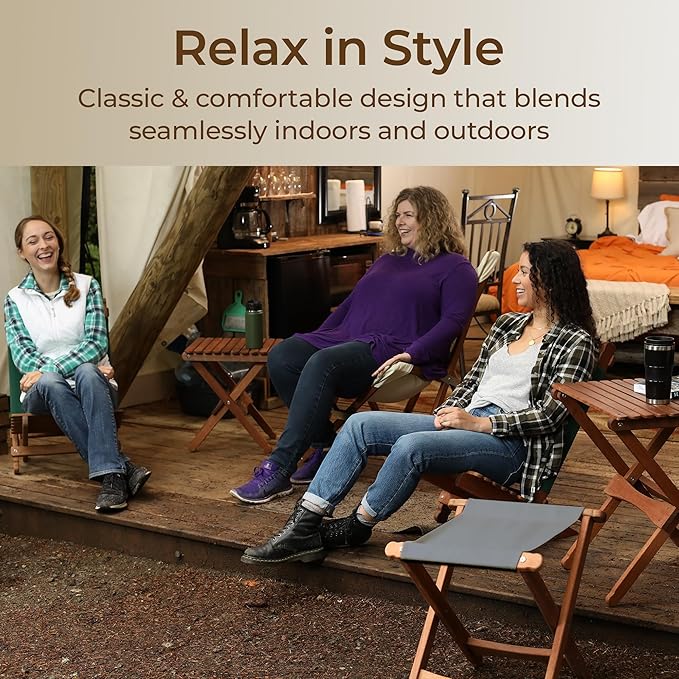 BYER OF MAINE Pangean Folding Stool – Canvas Camp &amp Wood Camp Stool for Portable &amp Outdoor Seating in Granite
