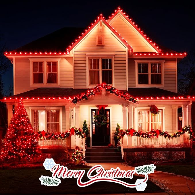 Minetom C9 Red Christmas String Lights 25FT 25 Blubs Bright &amp Warm Outdoor Christmas Lights Long Life C9 String Lights for Tree Patio Gazebo Wreath Green