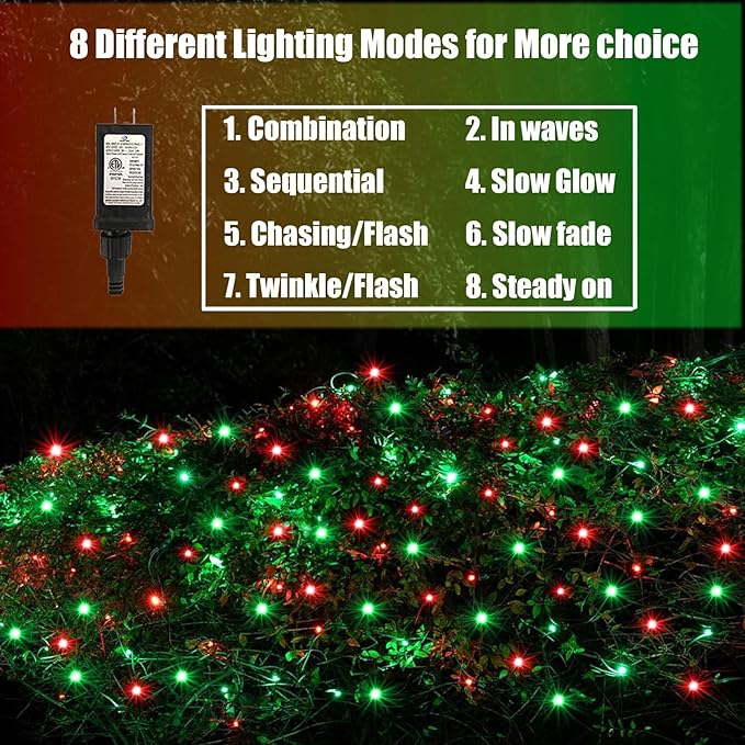 120Led Christmas Net Lights Outdoor 5ft x 6ft Connectable 8 Modes Waterproof 29V Plug in Black Wire Mesh Net Christmas Lights for Bushes Shrubs Yard Trunk Xmas Tree Christmas Decorations (Red&ampGr
