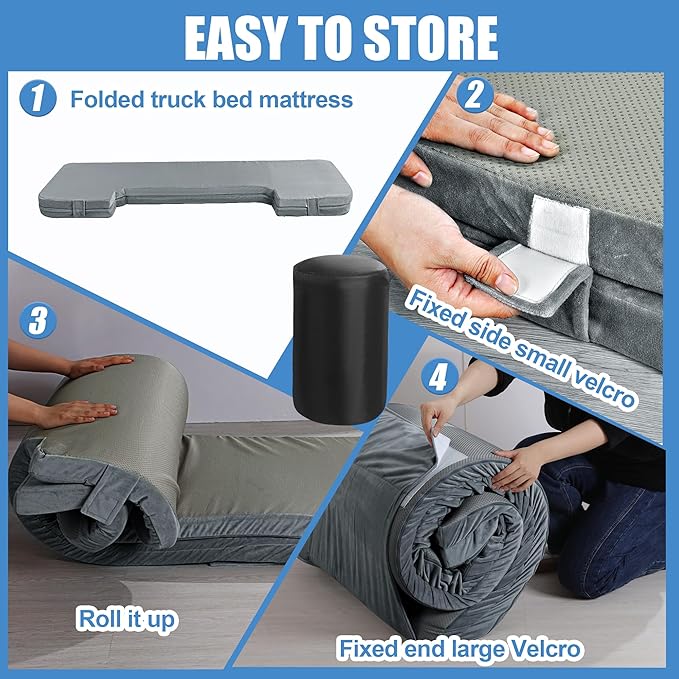 HOMBYS Memory Foam Truck Bed Mattress for 6ft to 6.5ft Foldable 2.5 Thickness Full Size Truck Bed Pick Up Mattress for Tent Camping Grey