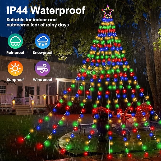 Christmas Decorations Outdoor11.5 ft 317 LED Star Christmas Tree Lights8 Memory Lighting Modes&ampTimer Star Light for YardWeddingParty Decorations(Multicolor)