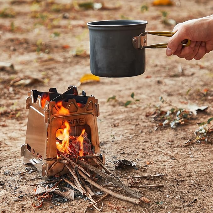 G4Free Camping Stove Portable Wood Stove with Folding Stainless Steel Pocket Backpacking Stove Outdoor Camping Hiking Traveling BBQ