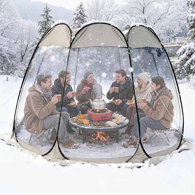 Pop Up Bubble Tent Waterproof Outdoor Instant Canopy Tent with Floor Mat &amp Top Cover 8 Person Screen House for Camping Party Patio Backyard &amp Sports Watching 360 Degree View Khaki